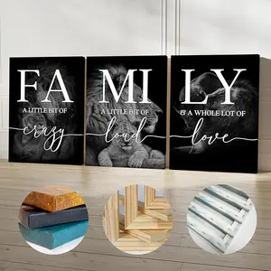 3 Piece Set Wooden Framed Canvas Poster, Modern Style, Black and White, Minimalist Art, Inspirational Quotes, Lion Family, Home Decor, Art Wall Decoration, Art Print, Wall Art for Living Room, Bedroom, Office, Hallway, Ideal Gift For Friends