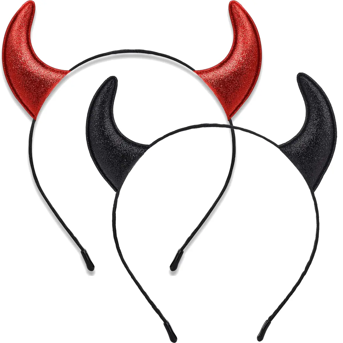 Halloween Wearing Glitter Devil Horns Headband, Red Devil Horns Devil Costume for Women Men Girls, Halloween Fancy Dress Cosplay Hairband (Red+Black)
