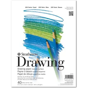 200 Series Drawing Paper, Tape Bound Pad, 9x12 inches, 40 Sheets (64lb/104g) - Artist Paper for Adults and Students - Charcoal, Colored Pencil, Ink, Pastel, Marker