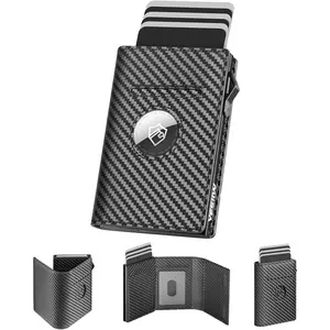 Airtag Wallet for Men Compatible With  AirTag 2 Generation, RFID Blocking Mens Wallet Leather  Wallet Air Tag Wallets, Pop Up Card Holder with  Clip and ID Window Carbon Black