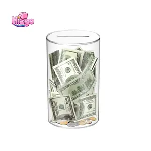 Hizgo Adults Clear Piggy Bank, Medium, Suitable for Adults and Kids, 8" H x 5" Diameter, Must Break to Open Unopenable Acrylic Savings Jar, Perfect Holiday Gift and Money-Saving Essential!