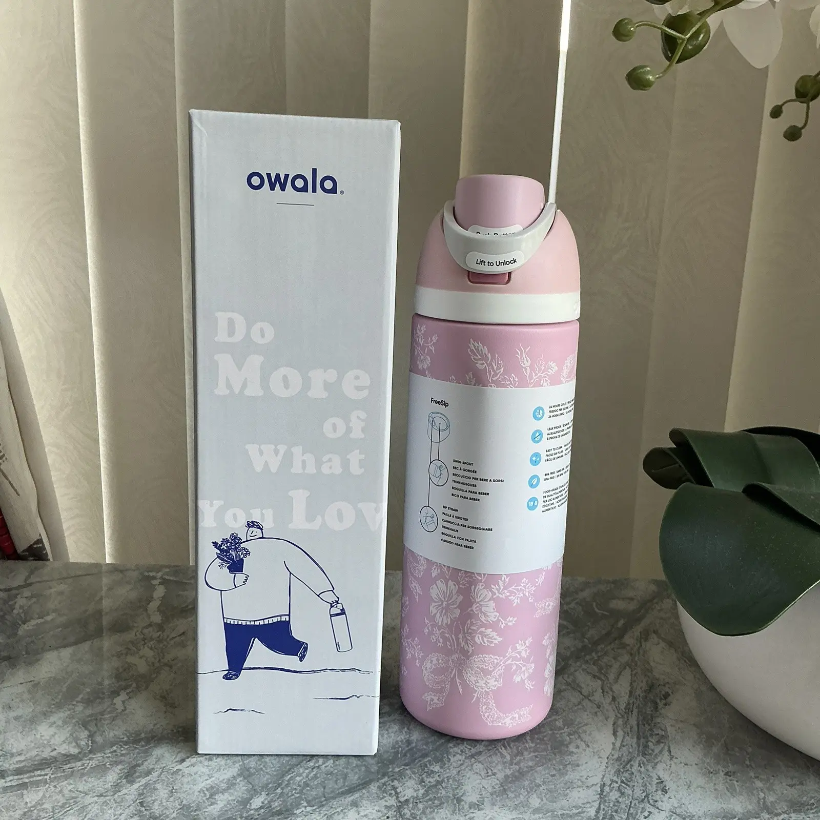 Ribbon Toile Freesip 24oz Owala Water Bottle FreeSip