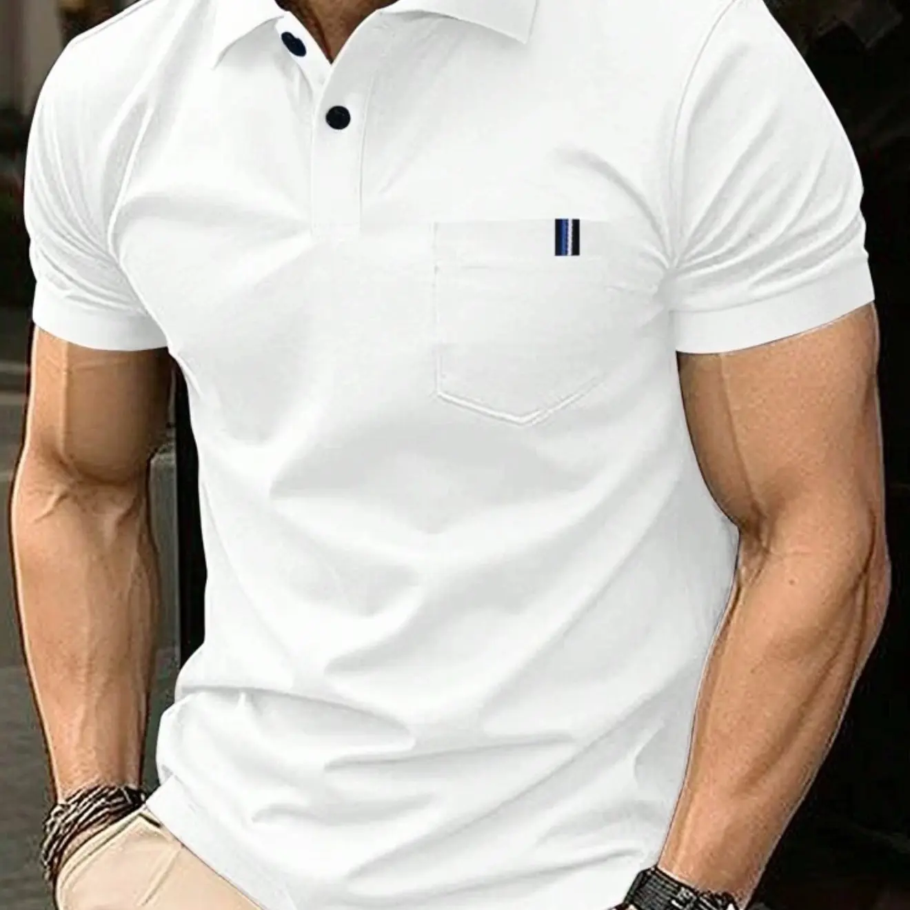 Homme Men's Solid Color Short Sleeve Polo Shirt