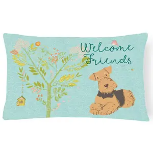 212 MAIN Airedale Print Decorative Pillow - Carolines Treasures Welcome Friends Design, Fade Resistant Canvas Fabric, 12x16 in Standard Size, Indoor/Outdoor Use