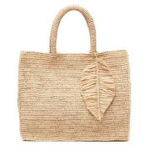 Mar Y Sol Ravenna Women's Tote - Lightweight, Eco-Friendly Palm Leaf Crocheted Raffia Straw/Bamboo Construction, Natural, Crochet Detail, Removable Charm, Boho Outfits Fit, Casual Use