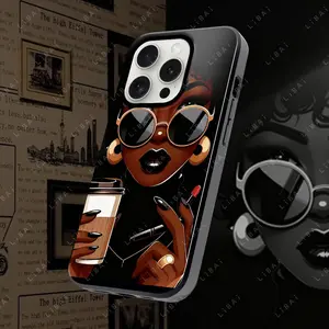 Black Coffee, Trendy Cool Girl, Creative Design 2-in-1 Phone Case, One-piece Phone Case for Multiple iPhone/Galaxy Models, Interesting Gift Design - 975