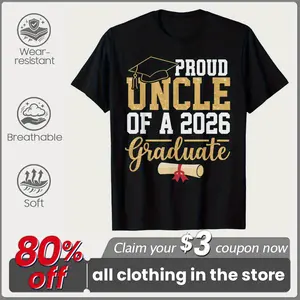 Proud Uncle of 2026 Graduate T-Shirt Black Crew Neck Casual Tee with Graduation Cap and Diploma Design Comfortable Fit Great Gift for Family Celebrations Unisex Premium Cotton Top - Menswear Menswear Top Man Tshirt Streetwear Crewneck Shortsleeve Tropical