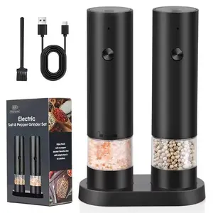 Rechargeable Electric Salt and Pepper Grinder Set with LED Light, Automatic One-Hand Operation, Adjustable Coarseness Settings, USB Rechargeable No Battery Needed, Stainless Steel Spice Mill for Kitchen Cooking Gifts