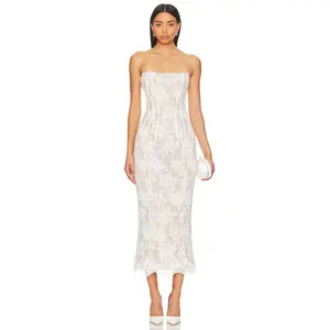 V. Chapman Capulet Midi Dress in White Chantilly Lace