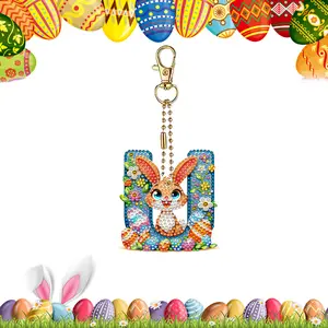 Easter Diamond Art Keychain Ornaments Double Sided Hanging Key Chains Diamond Painting Keychain Kits Diamond Painting Backpack Pendant for Adults Key Ring Art Pendant Decor