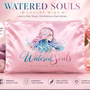 Watered Souls satin zipper pouch for wig and beauty storage.