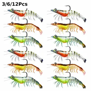3/6/12PCS Pre-Rigged Fishing Lures Shrimps Lure Soft TPE Bait 9cm 12g Lifelike Shrimp for Freshwater Saltwater Luminous Tackle
