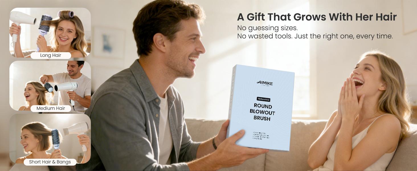 AIMIKE NaturaVol Round Brush for Blow Out, Nano Thermal Ceramic Round Hair Brush for Fine Hair, Fast Blow Dry for Smooth Salon-Style Finish at Home, Adds Volume,Blue (1.3" Barrel, 2.1" with Bristles)