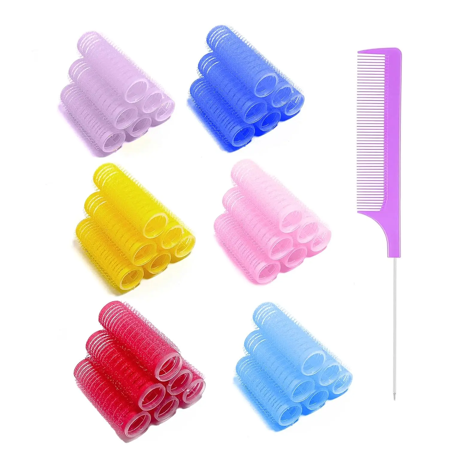 36 pcs Nylon Hair Rollers Curlers Set Heatless Rollers Hair Curlers DIY Rat Tail Comb Hairdressing Tools Self Grip Small Hair Curlers for Women Medium Short Hair