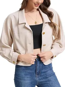 M.Infisavo Women's Elegant Batwing Sleeve Shacket with Pockets Soft Seersucker Fabric Notch Lapel Collar Button Down Front Fitted Minimalist Style Spring Summer 2026 Fashion Blouse Casual Cropped Jacket
