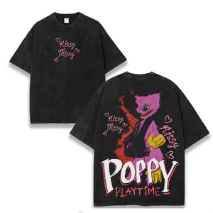 Kissy Missy x Poppy Playtime + Haunted Doll Energy + Vintage Washed Heavy Tee + Trending TikTok Streetwear Piece Sweatshirts Menswear Hoodie washed Cotton graphic