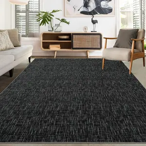GARVEE Washable 8x10 Inch Modern Living Room Rug with Solid Texture, Minimalist Design, Stain-Resistant, Non-Slip, Neutral Abstract Black Floor Covering
