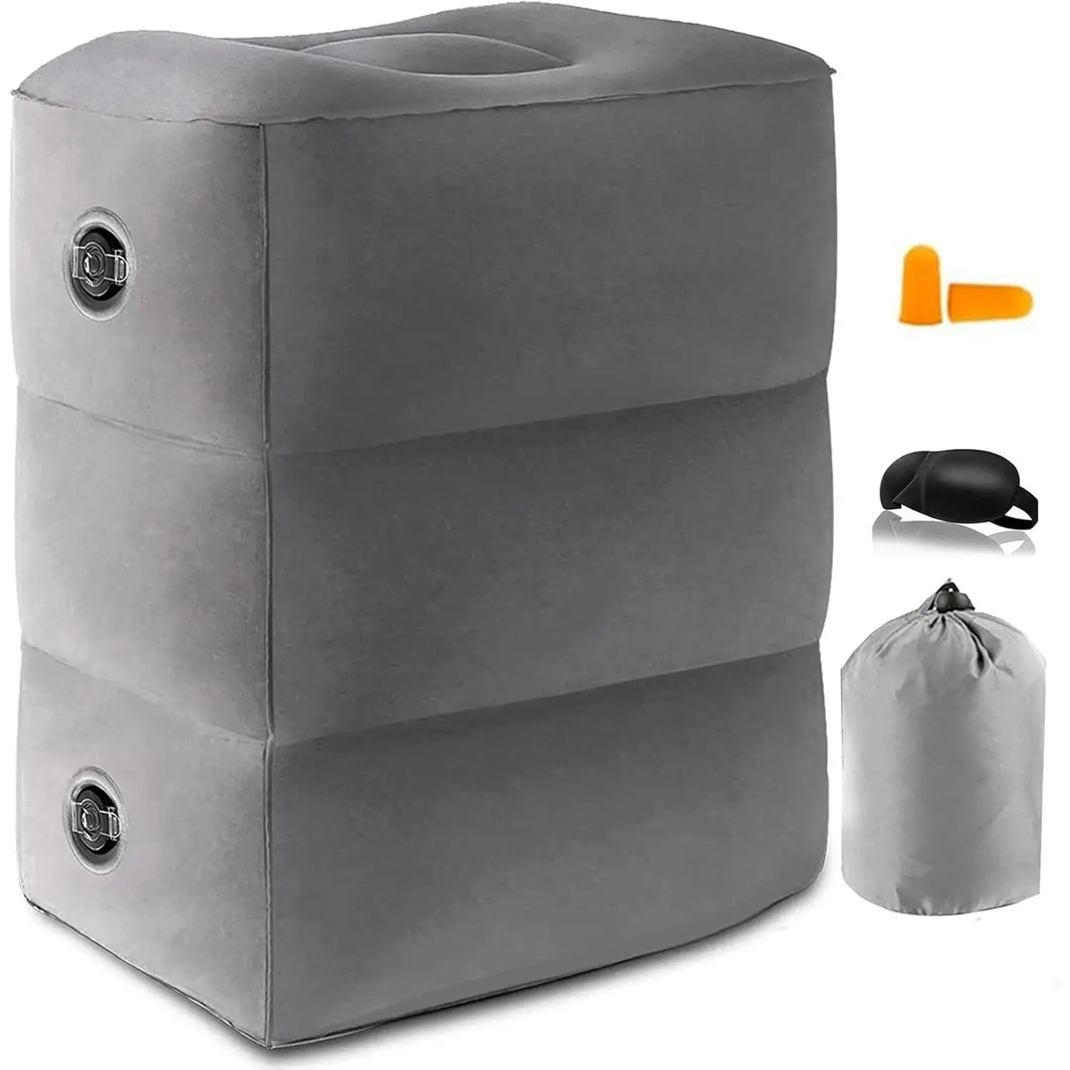 Inflatable Foot Rest Pillow for Travel, Adjustable Height Airplane Foot Cushion for Long Flights, Portable Comfort Footrest for , Office and Travel (Gray)