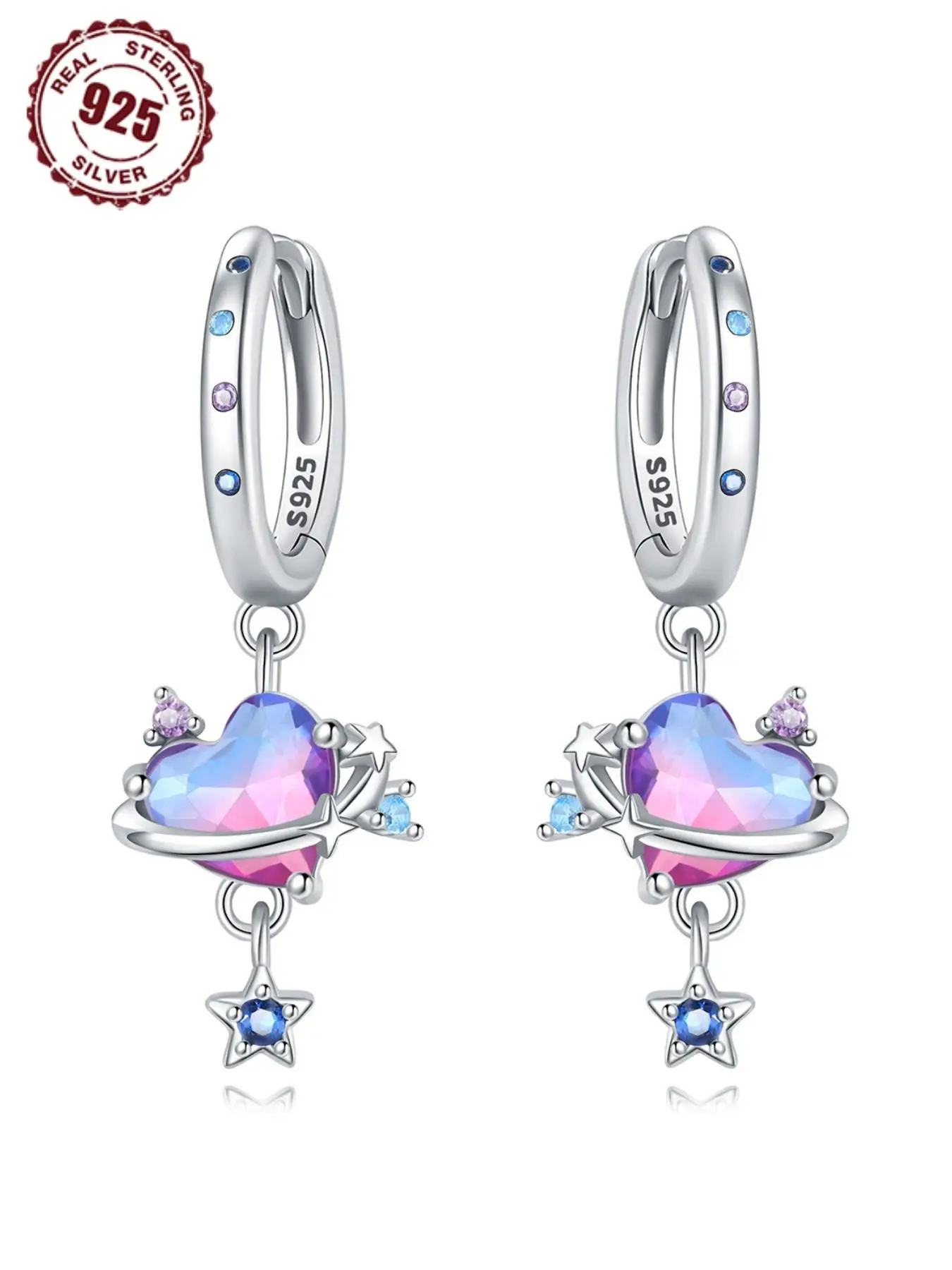 S925 Sterling Silver Cute Heart Design Dangle Earrings, Fashionable Jewelry for Women & Girls, Trendy All-match & Exquisite Jewelry for Birthday Gift