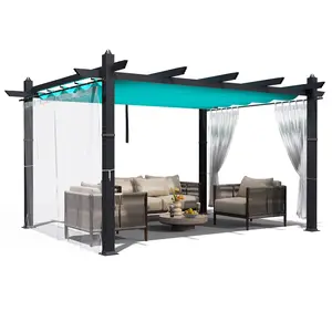 Garvee 10 x 13 ft Outdoor Aluminum Pergola with Retractable Canopy, Reinforced Frame, Metal Gazebo with Mesh for Backyard Patio, Garden Terrace, and Lawn - Blue