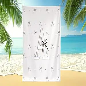 Custom Monogram Letter A-Z Beach Towel, Minimalist Black Bow Pool Towel, Quick Dry Absorbent Camping Towel, Soft Microfiber Bath Towel Blanket, Modern Bow Heart Print for Teens, Minimalist Beach & Dorm Decor