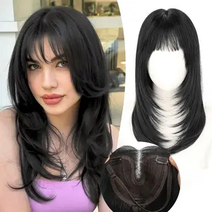 Hair Topper Clip in Bangs, 18 Inch 3D 360° Cover Synthetic Hair Toppers for Women with Thinning
