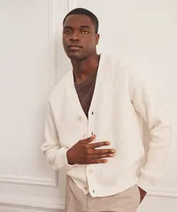 Cashmino Waffle V-Neck Cardigan