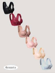 women's contrast lace hook & eye front push up bra, soft casual comfortable elegant breathable wireless lingerie top for daily wear, bra pack, women's lingerie for all seasons, pushbra, womenswear, unlined lace bra, wireless underwear bras