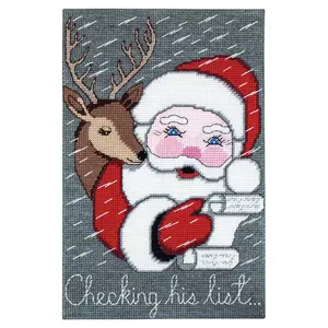 Checking His List Plastic Canvas Wall Hanging