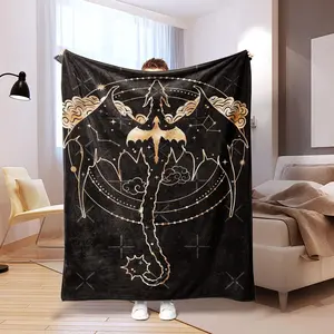 Dragon Pattern Blanket, Figure Print Blanket, 1/2 Counts Soft Throw Blanket, Warm Nap Blanket for Home Office Travel Camping