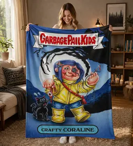 Garbage Pail Kids Vintage Trading Card Collage Print Flannel Cooling Blanket - Soft, Cozy Cartoon Mascot & Character Art Blanket for 80s Retro Collectors, Bedroom Use - Summerwins Homegoods Gift, Cooling Blankets, Cartoon Mascot Blankets