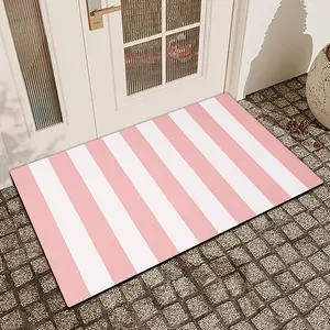 1 Pc Pink And White Striped Printed Door Mat With Linen Surface, Diatomaceous Earth, Anti Slip And Absorbent, Indoor And Outdoor Printed Door Mat, Kitchen, Dining Room, Bathroom, Bedroom Decoration, Holiday Home Decoration