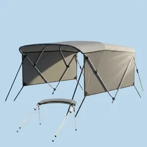 Garvee 3 Bow Bimini Top Boat Cover, Detachable Mesh Sidewalls, Marine Grade 600D Polyester Canopy with 1" Aluminum Frame, Includes Storage Boot, 2 Rear Support Poles & 2 Straps