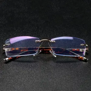 Premium Classic Square Frame Reading Glasses for Men & Women Natural Metal Frameless Lightweight +1.00 to +4.00 Magnification Professional Office Formal Events Vision Correction Sleek Design Elegant Finish High Quality Eyewear Golden Rimless