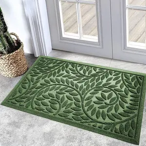 Front Door Mat Entrance,Durable Heavy Duty Welcome Mat,Thick Absorbent  Rubber Non Slip Mat,Sturdy Entryway Green, 17"x30"