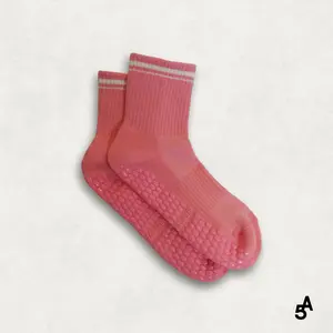 Soft Pink Grip Sock with Stripe - Ideal for Pilates, Lagree, Barre, Yoga, and Beyond Women's grip  socks Non Slip Trendy Cotton