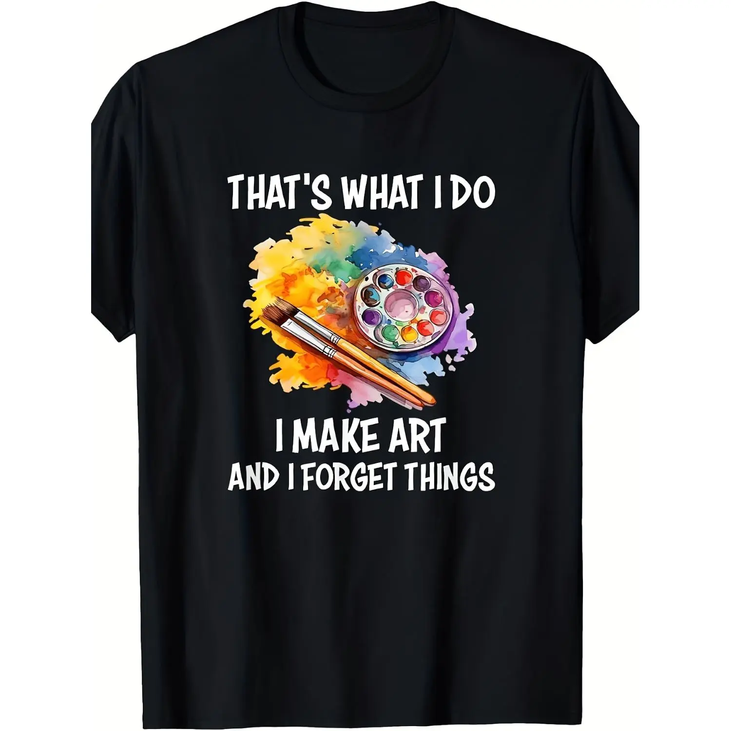 Women's Short-Sleeve Round Neck Cotton T-Shirt, Retro Streetwear Top with Artist Drawing Pencil, Easel & Suitcase Design, Breathable Loose Soft Casual Apparel for Painters, Ideal for Spring-Summer-Fall, Shortsleeve, Tshirt, Graphic Print, Crew Neck