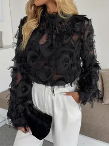 Elegant Women's Fringe Long Sleeve Shirt, Suitable for All Seasons, Formal Casual Occasions, Stylish and Comfortable