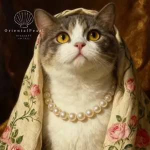 OP Pet Exclusive-Dog Pearl Collar and Cat Pearl Collar -Natural Genuine Pearls Silver Gold Chain Necklace Stainless Steel Copper Adjustable Natural Pearls Diamonds Collar with Cute Pet Paw for Small Medium Pets Cats Dogs Kitten Puppy