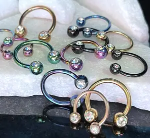 1pc Gemmed Ion Plated Circular Barbell Horseshoe Lip Nipple Septum Ring 16g 14g