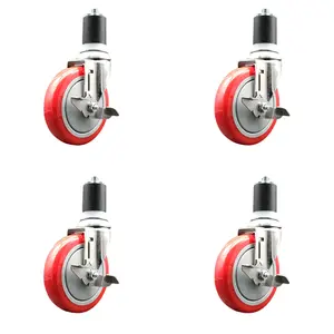 Service Caster SCC-SS316EX20S514-PPUB-RED-TLB-178-4 Polyurethane Swivel Stem Caster with 5 in. Red Caster Wheels, 1.87 in. Expanding Stems - 316 Stainless Steel Casters - Set of 4