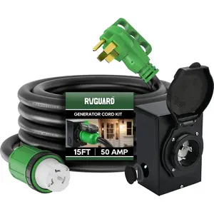 Emergency Power Combo Kit, 15 Foot 50 Amp Generator Cord and Power Inlet Box, NEMA 14-50P to SS2-50R Generator Cord with NEMA SS2-50P Pre-Drilled Generator Inlet Box, ETL Listed