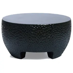 LuxenHome Mod Black Cement Round Outdoor CoffeeTable
