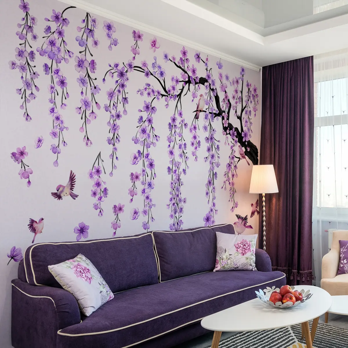 Hand-Drawn Tree Wall Stickers, Decorative Wall Decals, 4-Piece Set (30x90 Cm), Self-Adhesive Decorations for Living Room and Bedroom, Enhance Space Atmosphere MS7221-YC