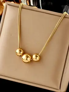 Women's Stainless Steel Waterproof Necklace, Elegant Geometric Pattern Design, Three Round Beads Fashion Jewelry Accessory for All Seasons