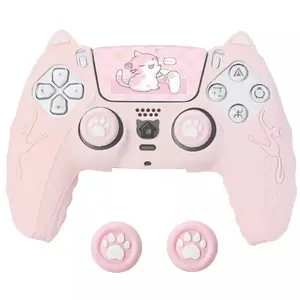 NEW Lovely Cat Silicone Soft Protector Sticker Skin For Playstation Dualsense 5 PS5 Controller Case Thumb Stick Grip Cap Cover