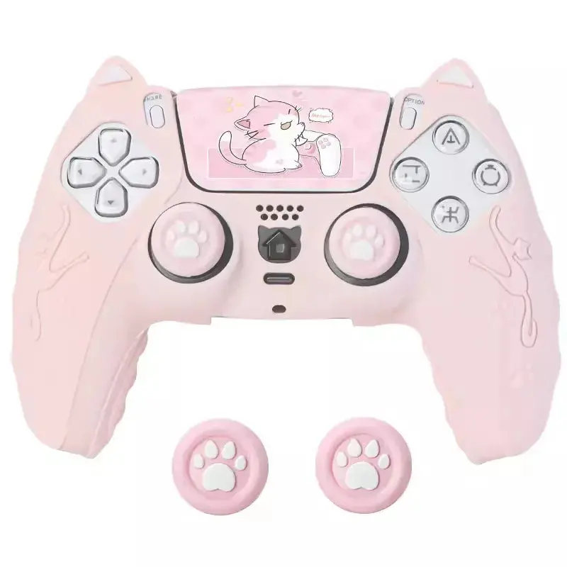 NEW Lovely Cat Silicone Soft Protector Sticker Skin For Playstation Dualsense 5 PS5 Controller Case Thumb Stick Grip Cap Cover