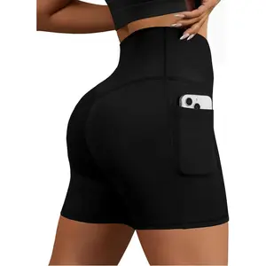 Biker Shorts for Women, High Waisted Yoga Workout Tummy Control Spandex Compression Gym Running Shorts with Pockets