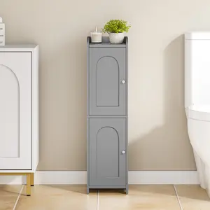 Bathroom Storage Cabinet, Small Corner Floor Cabinet with 2 Doors and Adjustable Shelf, Narrow Toilet Paper Cabinets, Bathroom Organizer for Small Spaces,  Gray