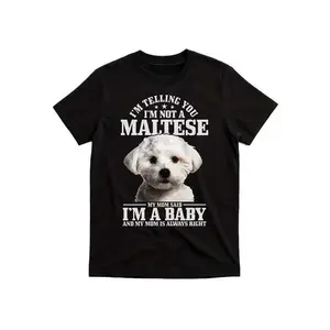 Women Funny Maltese Dog Graphic T-Shirt, "I’m Not A Maltese I’m A Baby" Vintage Print Black Tee With White Lettering, All Season Casual Party Outfit, Retro Durable Top, Perfect Gift For Dog Lovers & Humor Fans